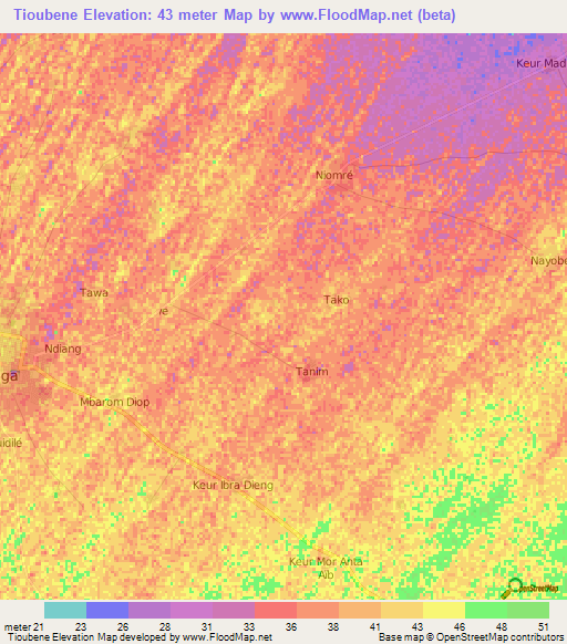 Tioubene,Senegal Elevation Map