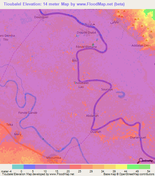 Tioubalel,Senegal Elevation Map
