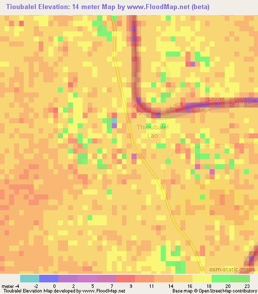 Tioubalel,Senegal Elevation Map