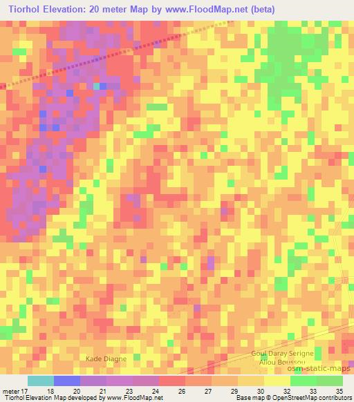 Tiorhol,Senegal Elevation Map