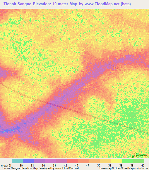 Tionok Sangue,Senegal Elevation Map