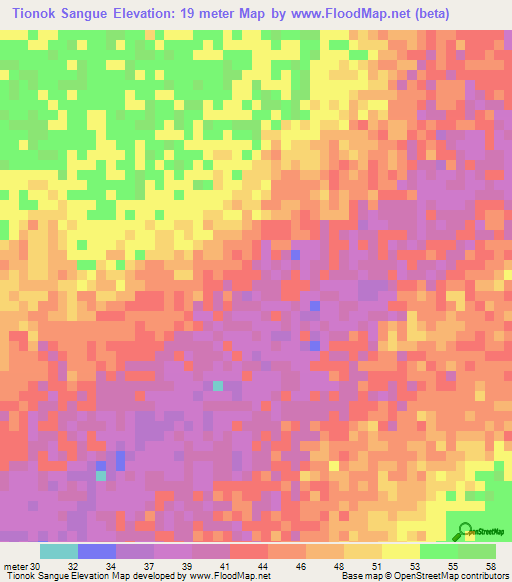 Tionok Sangue,Senegal Elevation Map