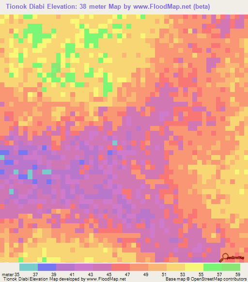 Tionok Diabi,Senegal Elevation Map