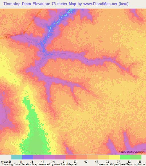 Tiomolog Diam,Senegal Elevation Map