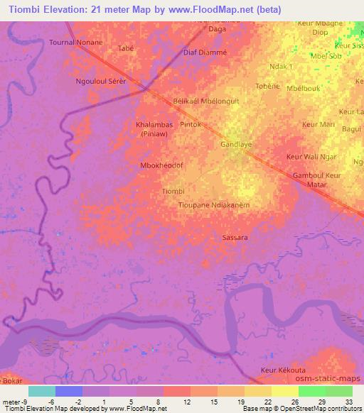 Tiombi,Senegal Elevation Map