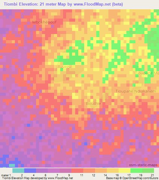 Tiombi,Senegal Elevation Map