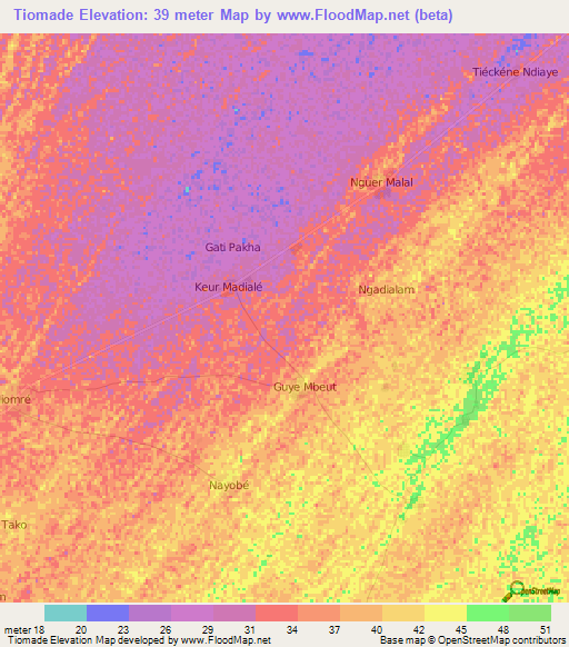 Tiomade,Senegal Elevation Map