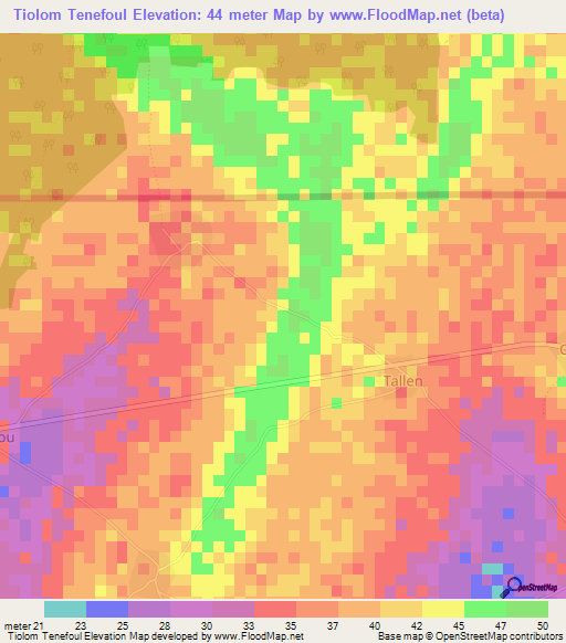 Tiolom Tenefoul,Senegal Elevation Map