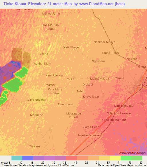 Tioke Kiouar,Senegal Elevation Map