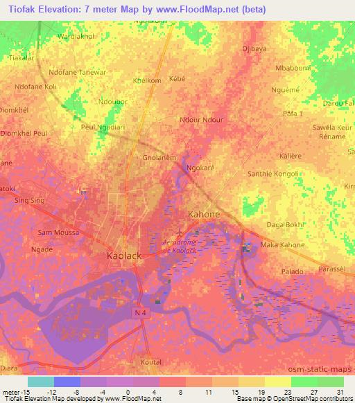 Tiofak,Senegal Elevation Map