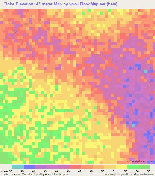 Tiobe,Senegal Elevation Map