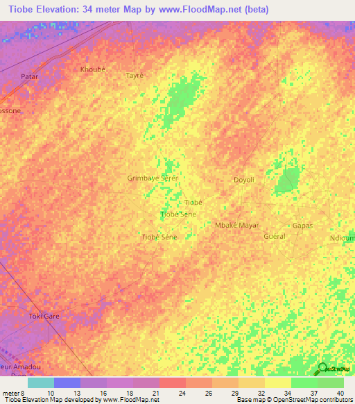 Tiobe,Senegal Elevation Map