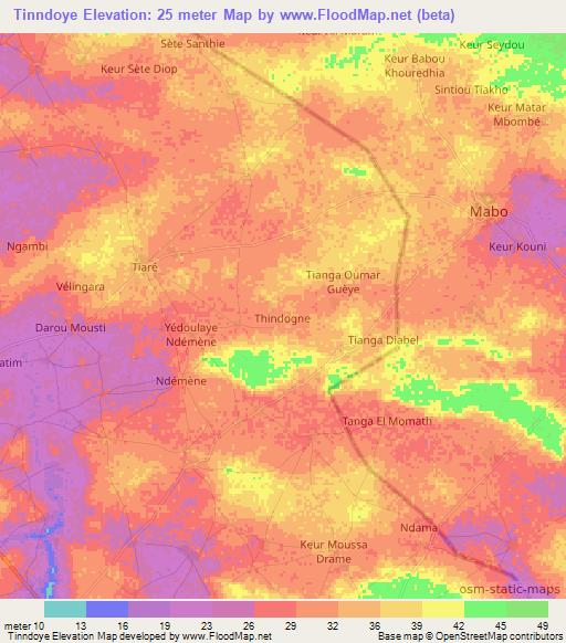 Tinndoye,Senegal Elevation Map