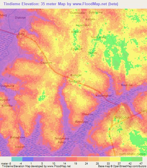Tindieme,Senegal Elevation Map