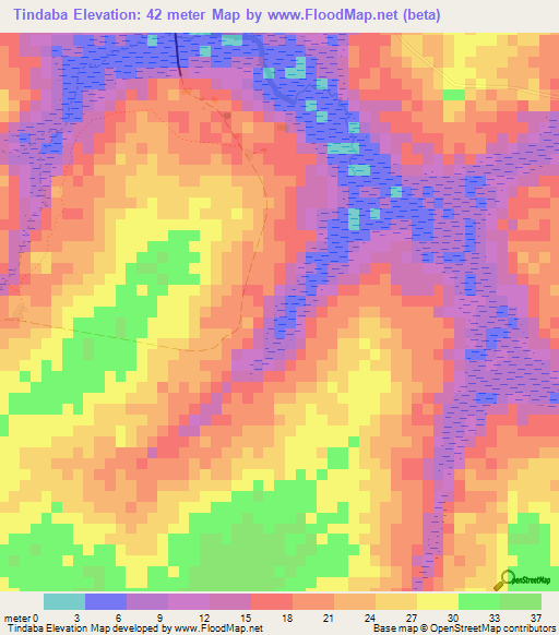 Tindaba,Senegal Elevation Map