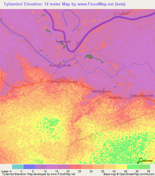 Tyilambol,Senegal Elevation Map