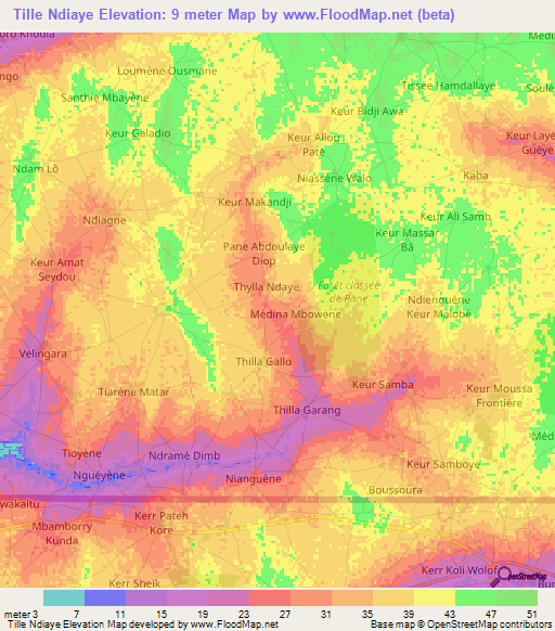 Tille Ndiaye,Senegal Elevation Map