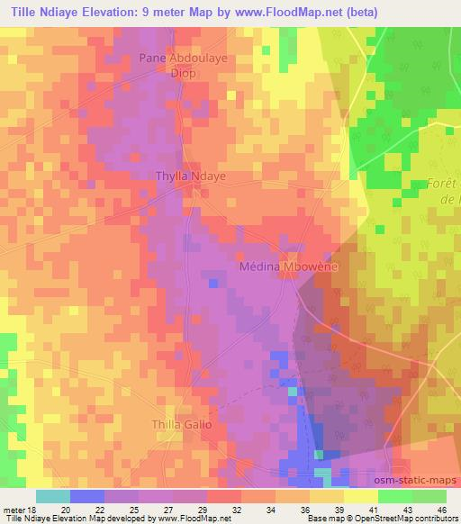 Tille Ndiaye,Senegal Elevation Map