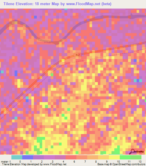 Tilene,Senegal Elevation Map