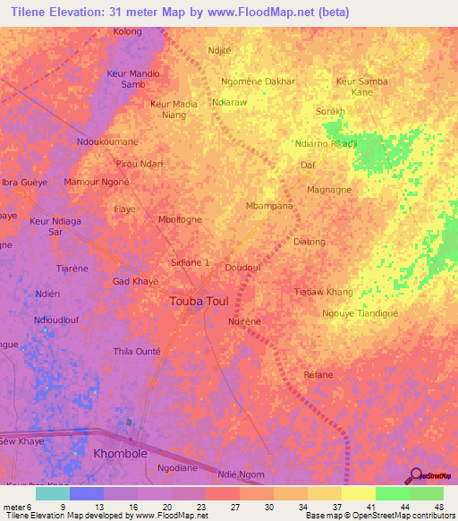 Tilene,Senegal Elevation Map