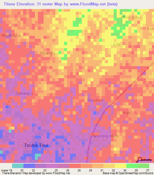 Tilene,Senegal Elevation Map