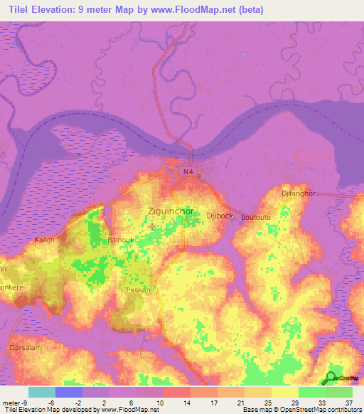 Tilel,Senegal Elevation Map
