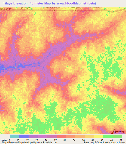 Tilaye,Senegal Elevation Map