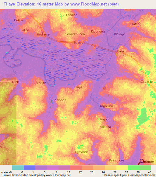 Tilaye,Senegal Elevation Map