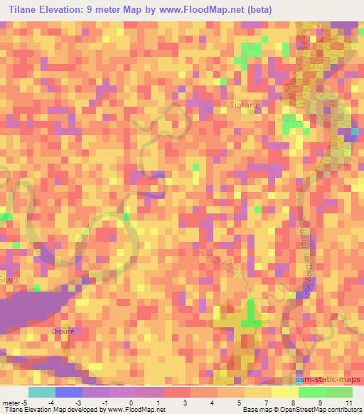 Tilane,Senegal Elevation Map