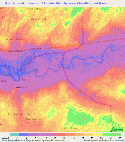 Tikat Banguel,Senegal Elevation Map