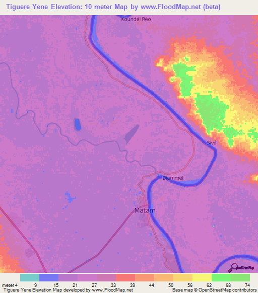 Tiguere Yene,Senegal Elevation Map
