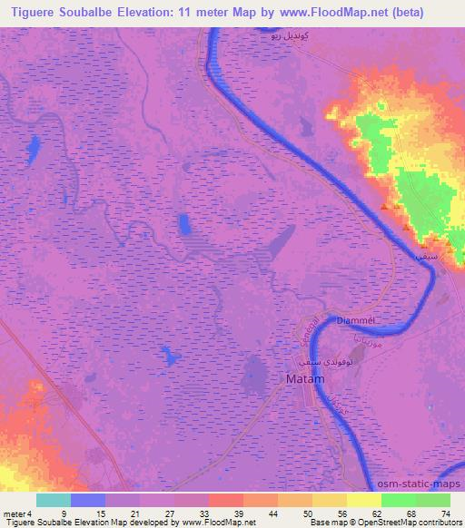 Tiguere Soubalbe,Senegal Elevation Map