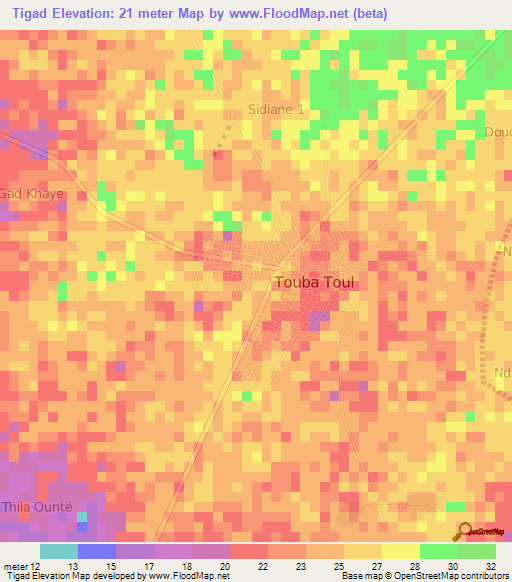 Tigad,Senegal Elevation Map