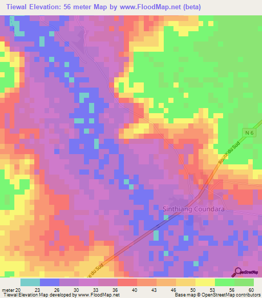 Tiewal,Senegal Elevation Map