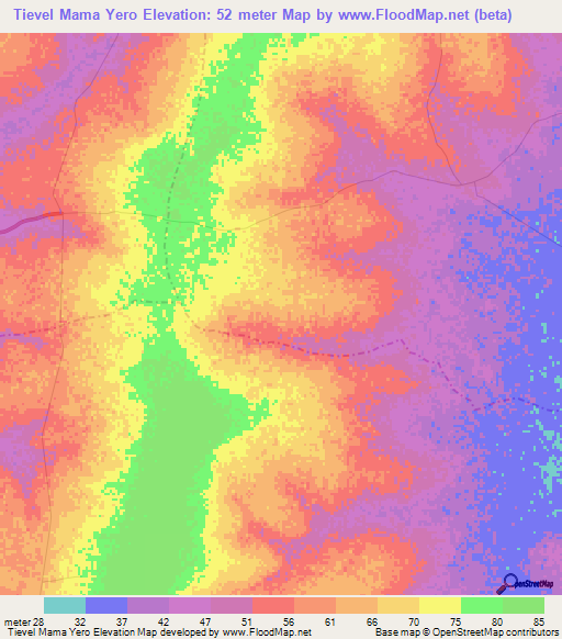 Tievel Mama Yero,Senegal Elevation Map