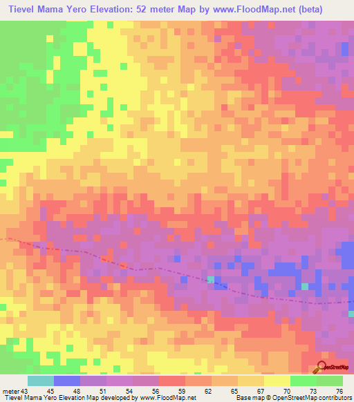 Tievel Mama Yero,Senegal Elevation Map