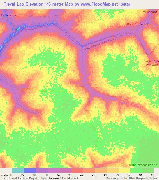 Tieval Lao,Senegal Elevation Map
