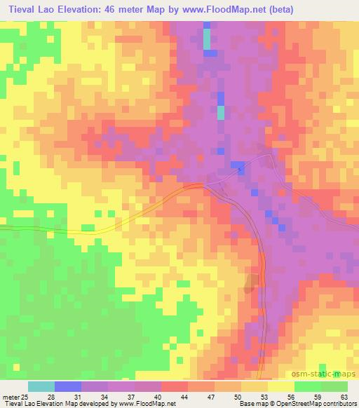 Tieval Lao,Senegal Elevation Map