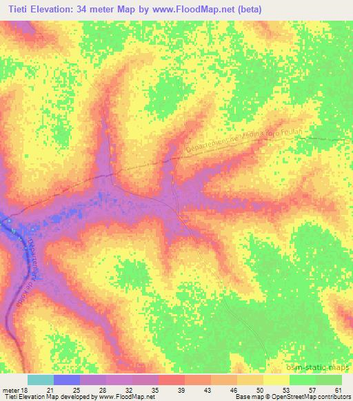 Tieti,Senegal Elevation Map