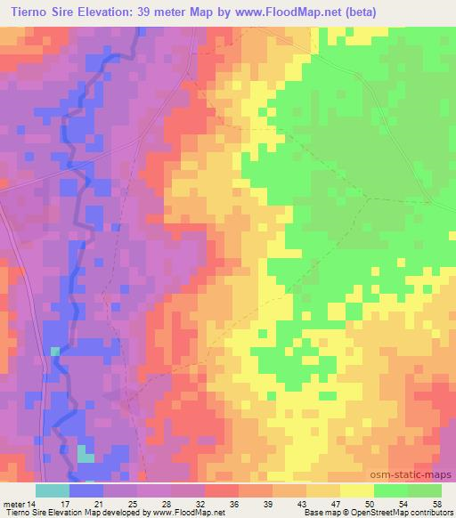 Tierno Sire,Senegal Elevation Map