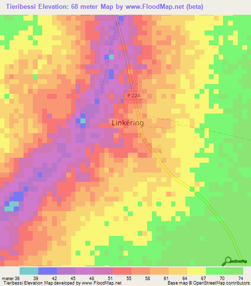Tieribessi,Senegal Elevation Map