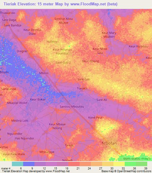 Tieriak,Senegal Elevation Map
