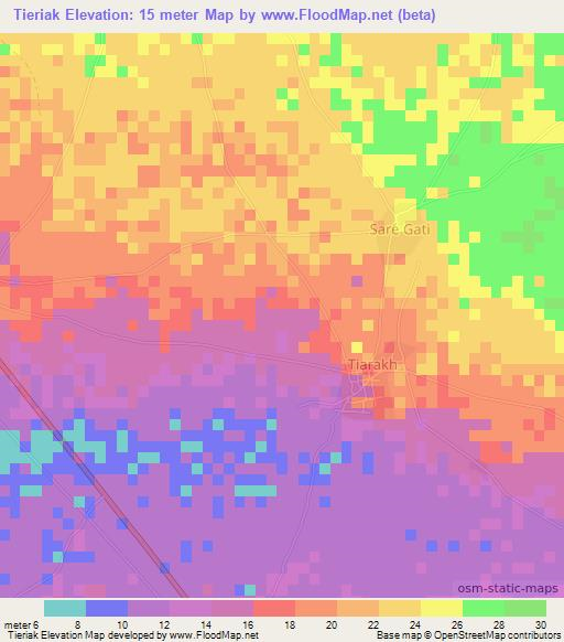 Tieriak,Senegal Elevation Map