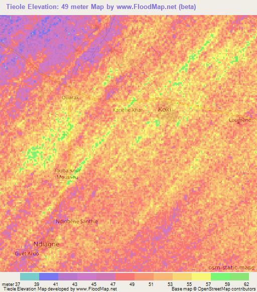 Tieole,Senegal Elevation Map