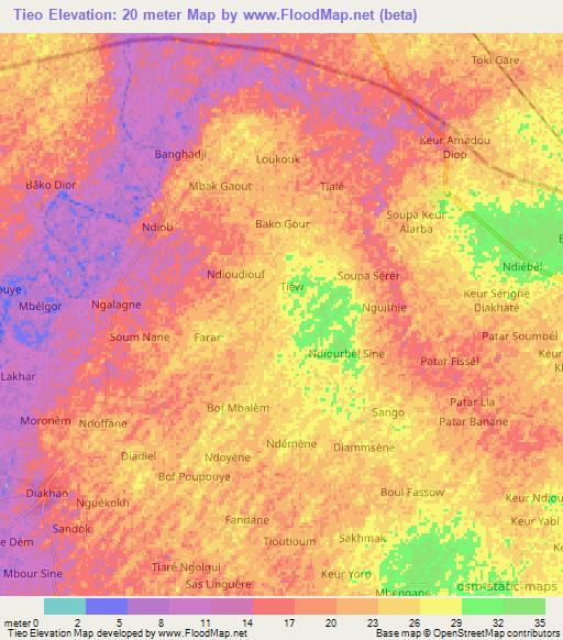 Tieo,Senegal Elevation Map