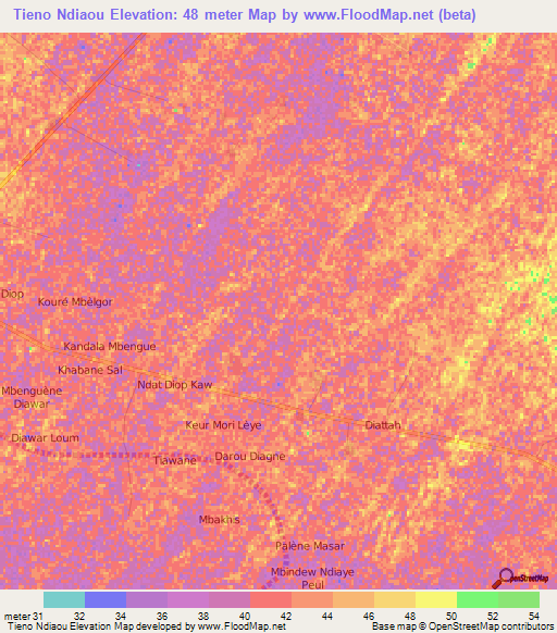 Tieno Ndiaou,Senegal Elevation Map