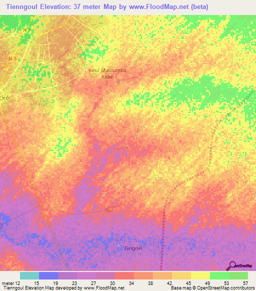 Tienngoul,Senegal Elevation Map