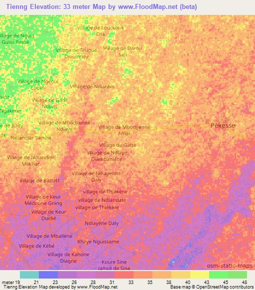 Tienng,Senegal Elevation Map