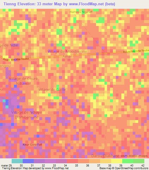Tienng,Senegal Elevation Map