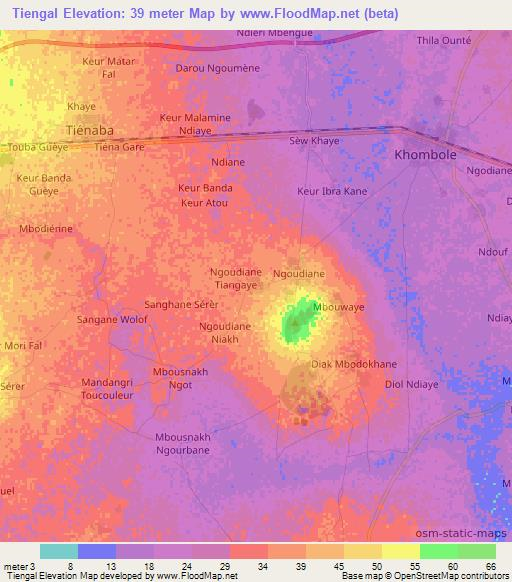 Tiengal,Senegal Elevation Map